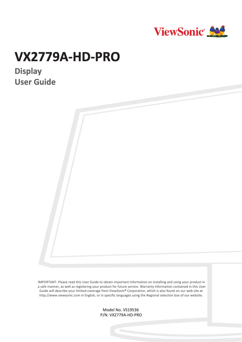 Page 1 de la notice Manuel utilisateur Viewsonic VX2779A-HD-PRO