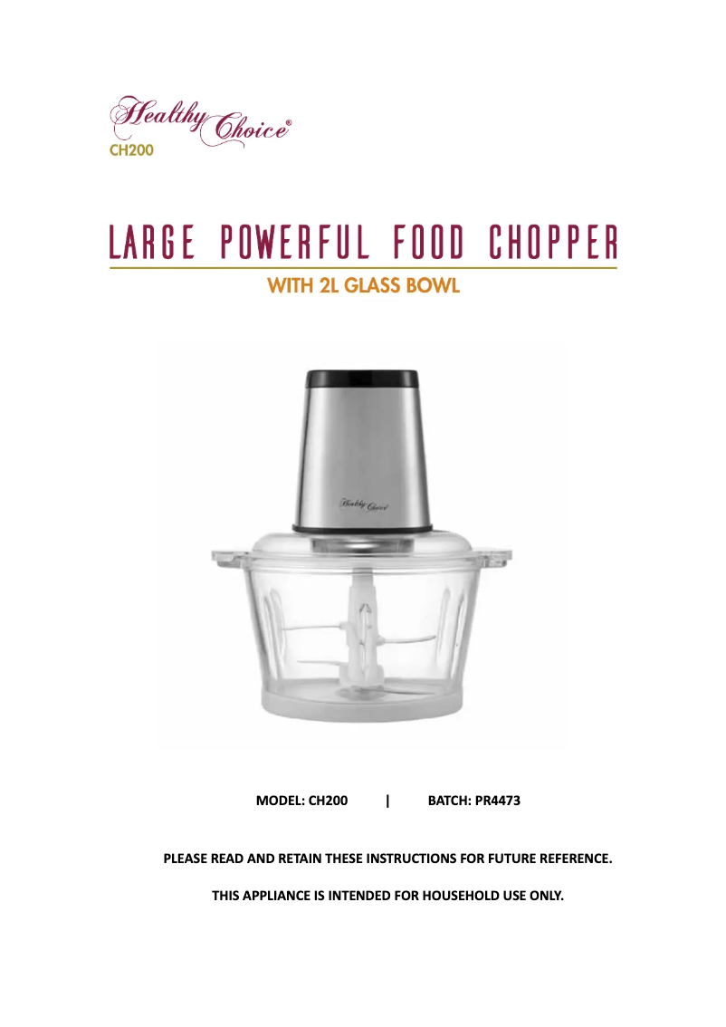 Page 1 de la notice Manuel utilisateur Healthy Choice CH200