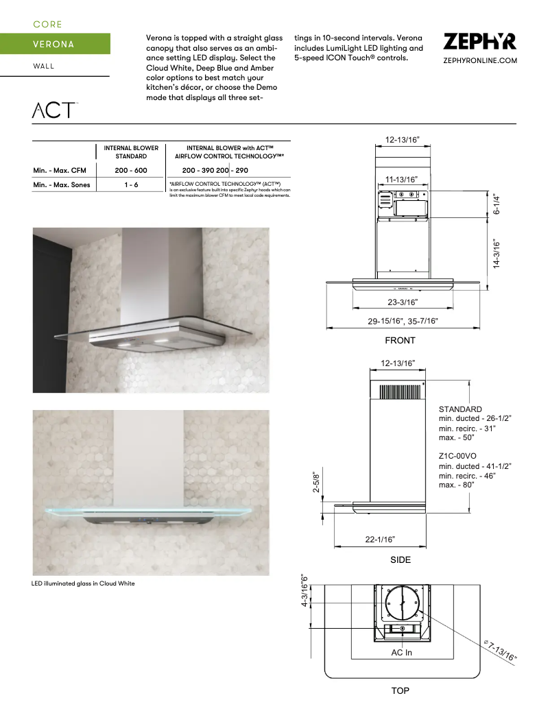 Página 1 del manual Ficha técnica Zephyr Verona ZVO-M90BG