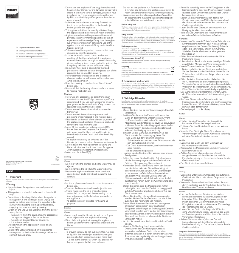 Page 1 de la notice Manuel utilisateur Philips Avance Collection HR2091