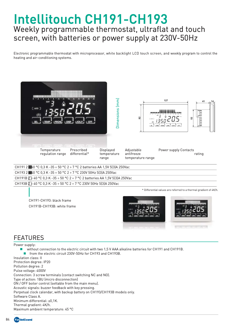 Page 1 de la notice Fiche technique Fantini Cosmi Intellitouch CH193
