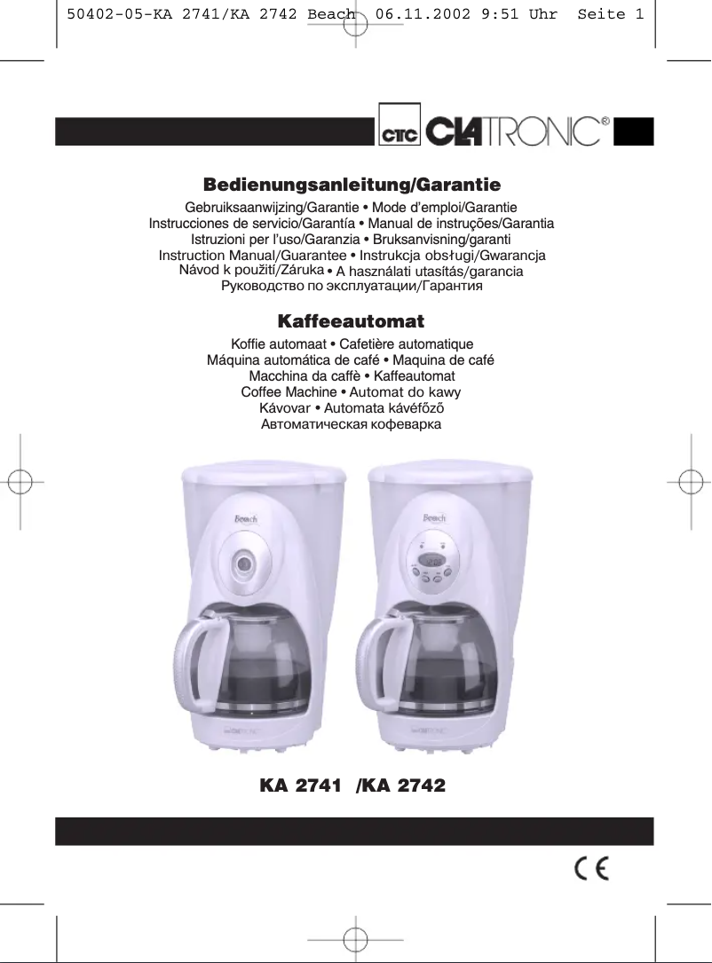 Page 1 de la notice Manuel utilisateur Clatronic KA 2741