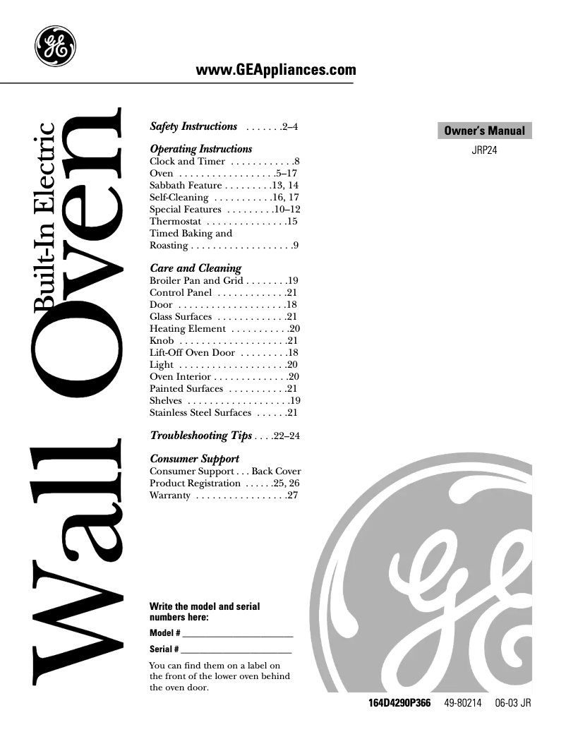 Página 1 del manual Manual de uso y mantenimiento GE JRP24BDBB