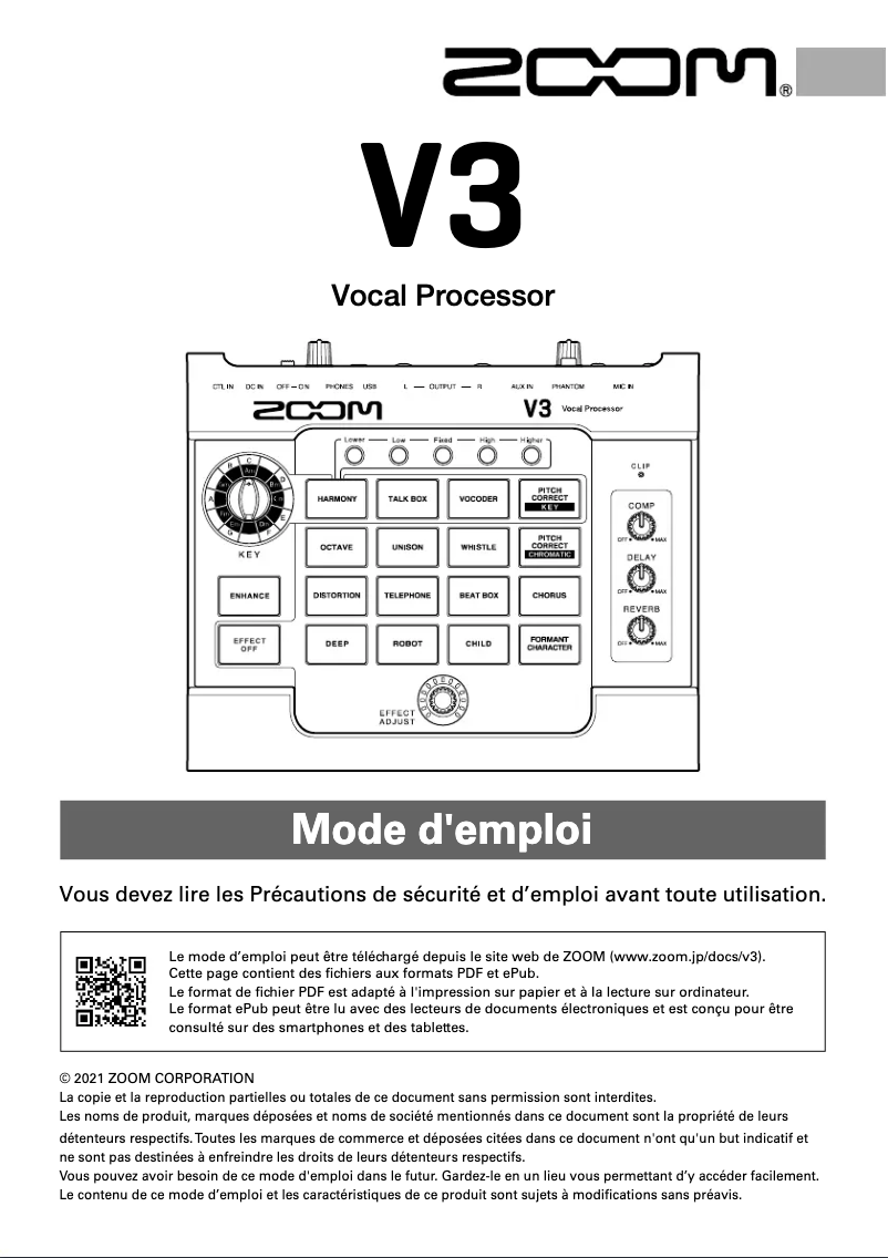 Page 1 de la notice Manuel utilisateur Zoom V3