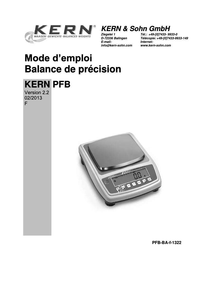 Page 1 de la notice Manuel utilisateur Kern PFB 1200-2