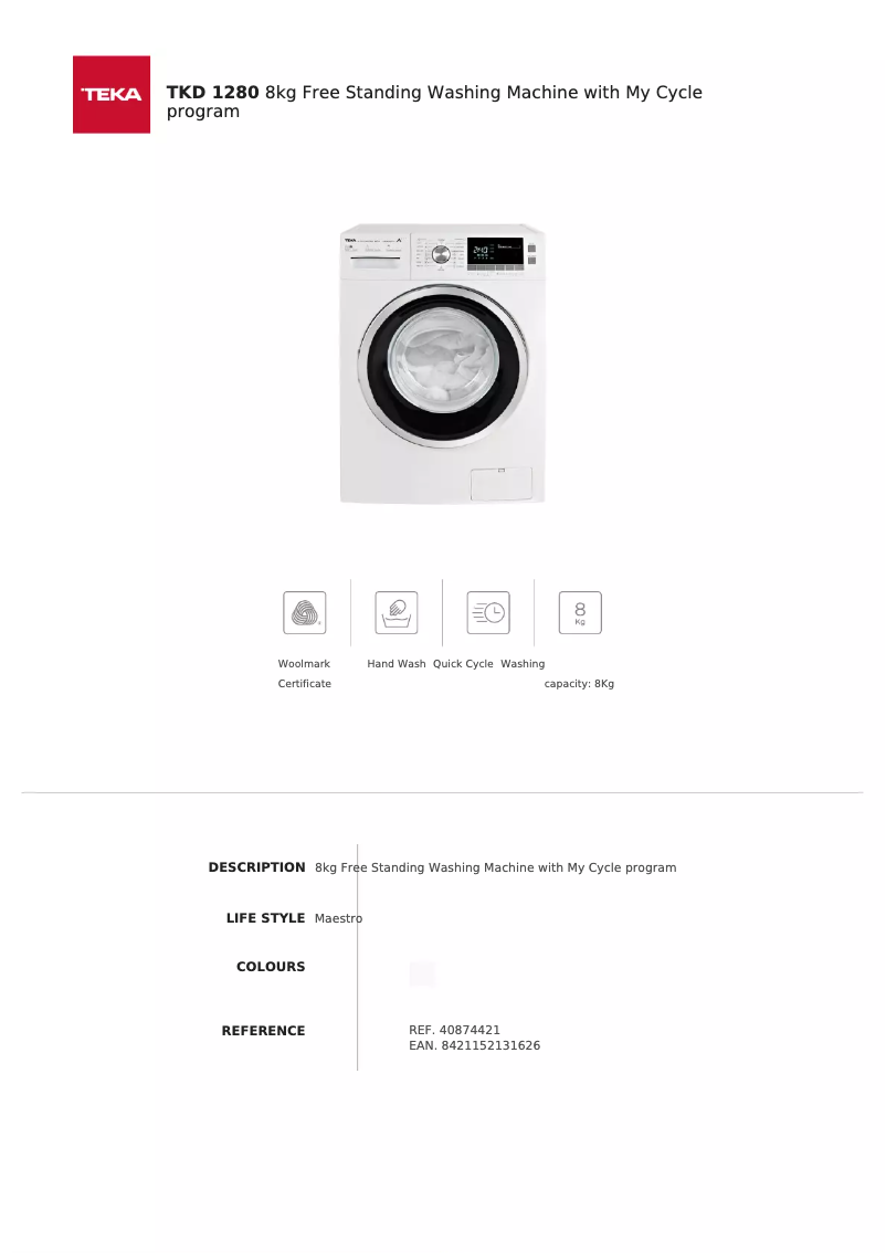 Page 1 de la notice Fiche technique Teka TKD 1280