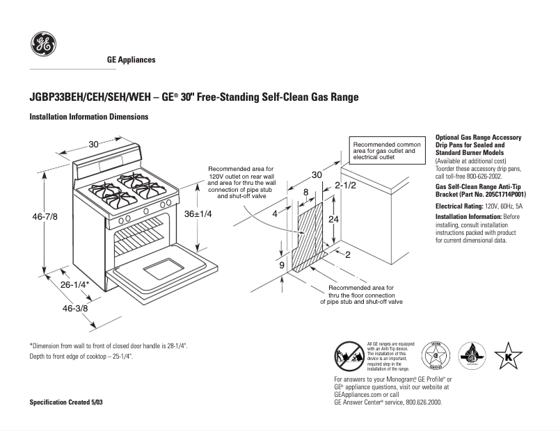 Page n°1 - Fiche technique GE JGBP33SEHSS