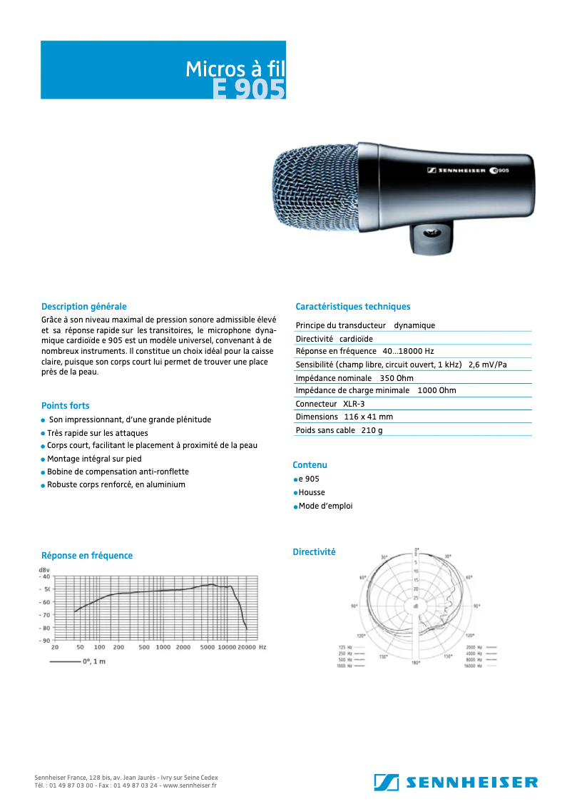 Page 1 de la notice Fiche technique Sennheiser e 905