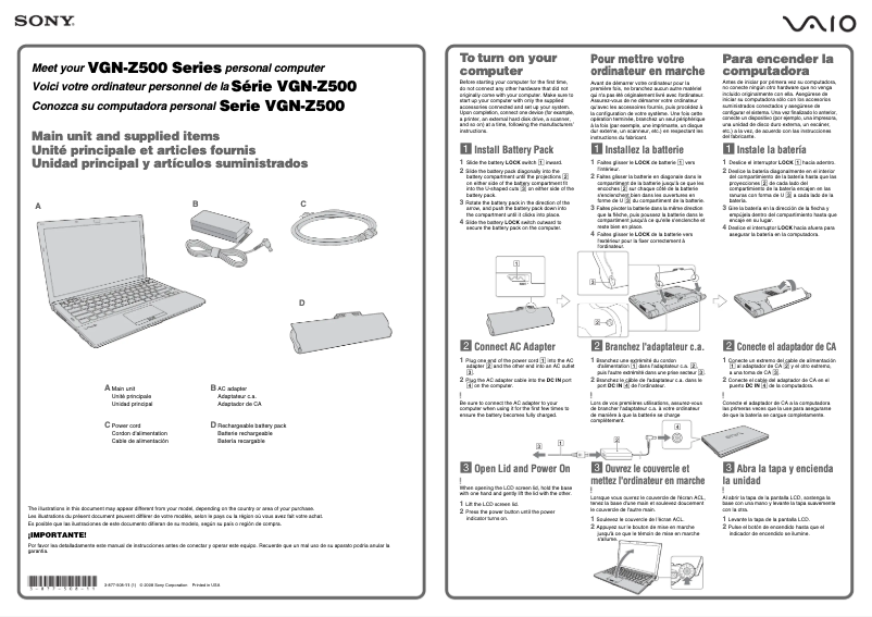 Page 1 de la notice Manuel utilisateur Sony Vaio VGN-Z540C