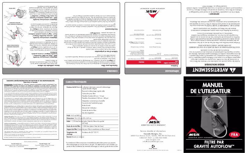 Page 1 de la notice Manuel utilisateur MSR AUTOFLOW
