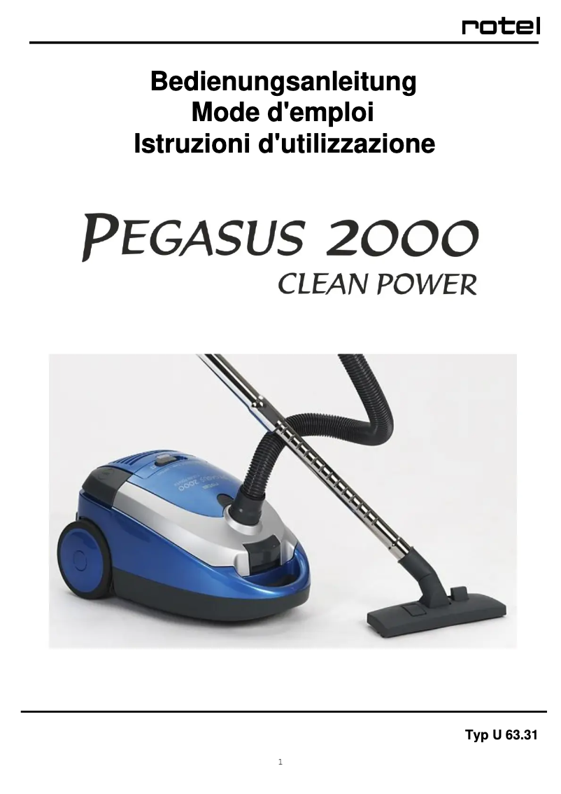 Page 1 de la notice Manuel utilisateur Rotel Pegasus 2000