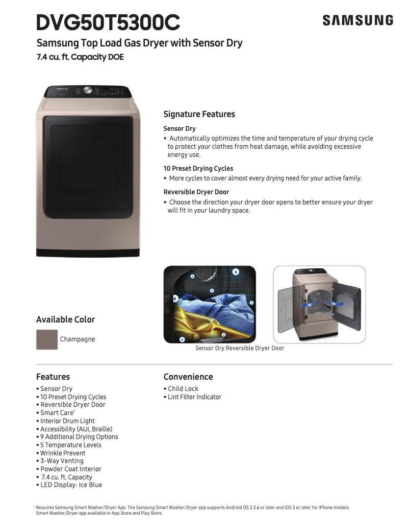 Page 1 de la notice Fiche technique Samsung DVG50T5300C
