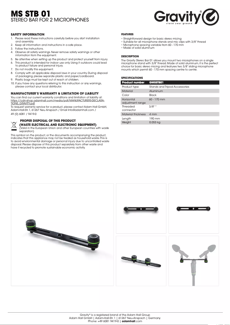 Page 1 de la notice Manuel utilisateur Gravity MS STB 01