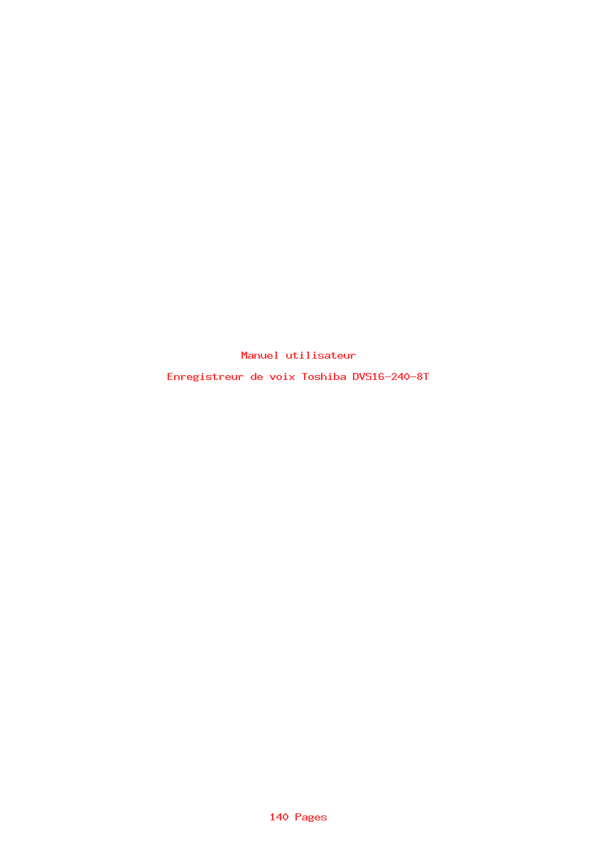 Page 1 de la notice Manuel utilisateur Toshiba DVS16-240-8T