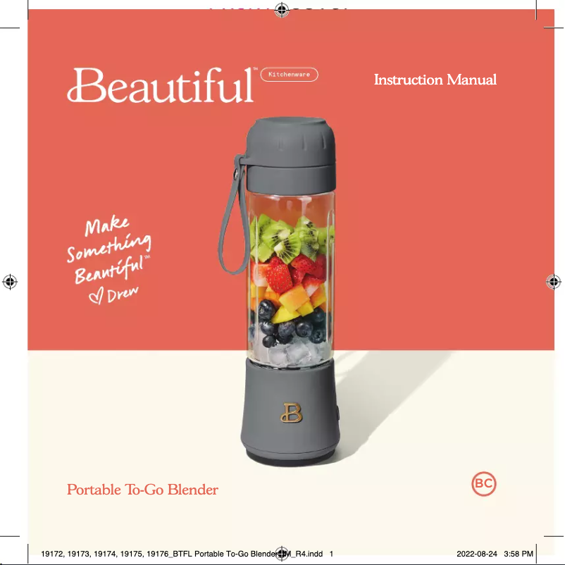 Page 1 de la notice Manuel utilisateur Beautiful Rechargable Portable To-Go Blender