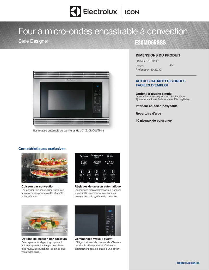 Página 1 del manual Ficha técnica Electrolux E30MO65GSS