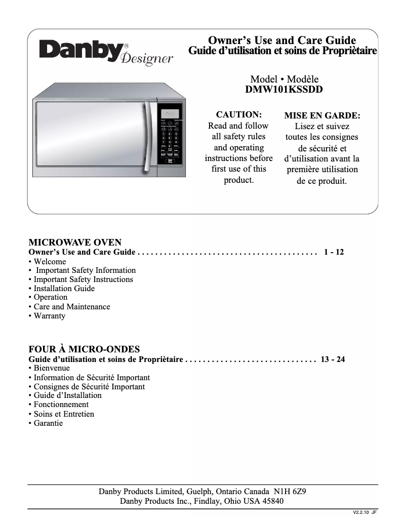 Page 1 de la notice Manuel utilisateur Danby Designer DMW101KSSDD