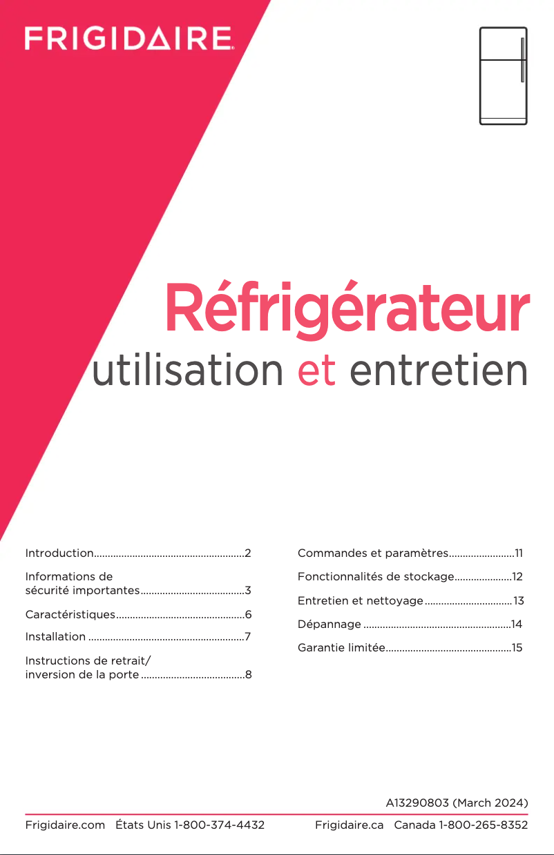 Page 1 de la notice Manuel utilisateur Frigidaire FFET1022UV