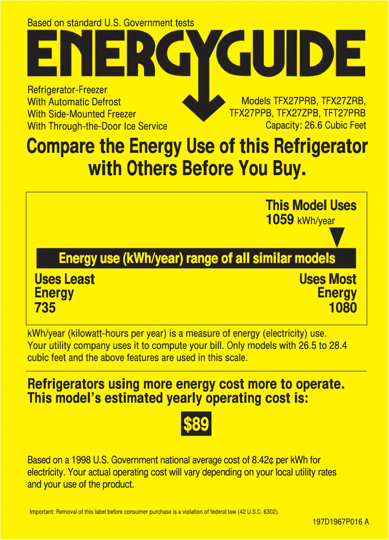 Page n°1 - Label énergétique GE Profile Performance TFX27PPBBB