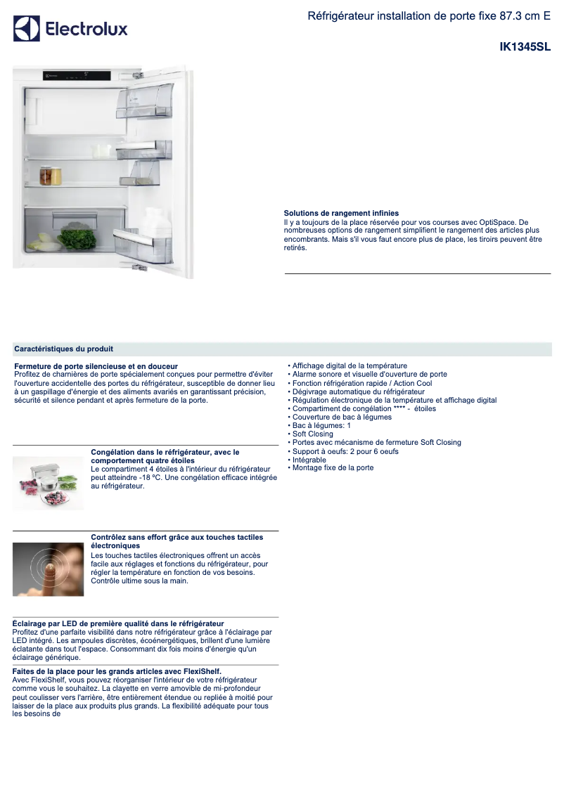 Página 1 del manual Ficha técnica Electrolux IK1345SL