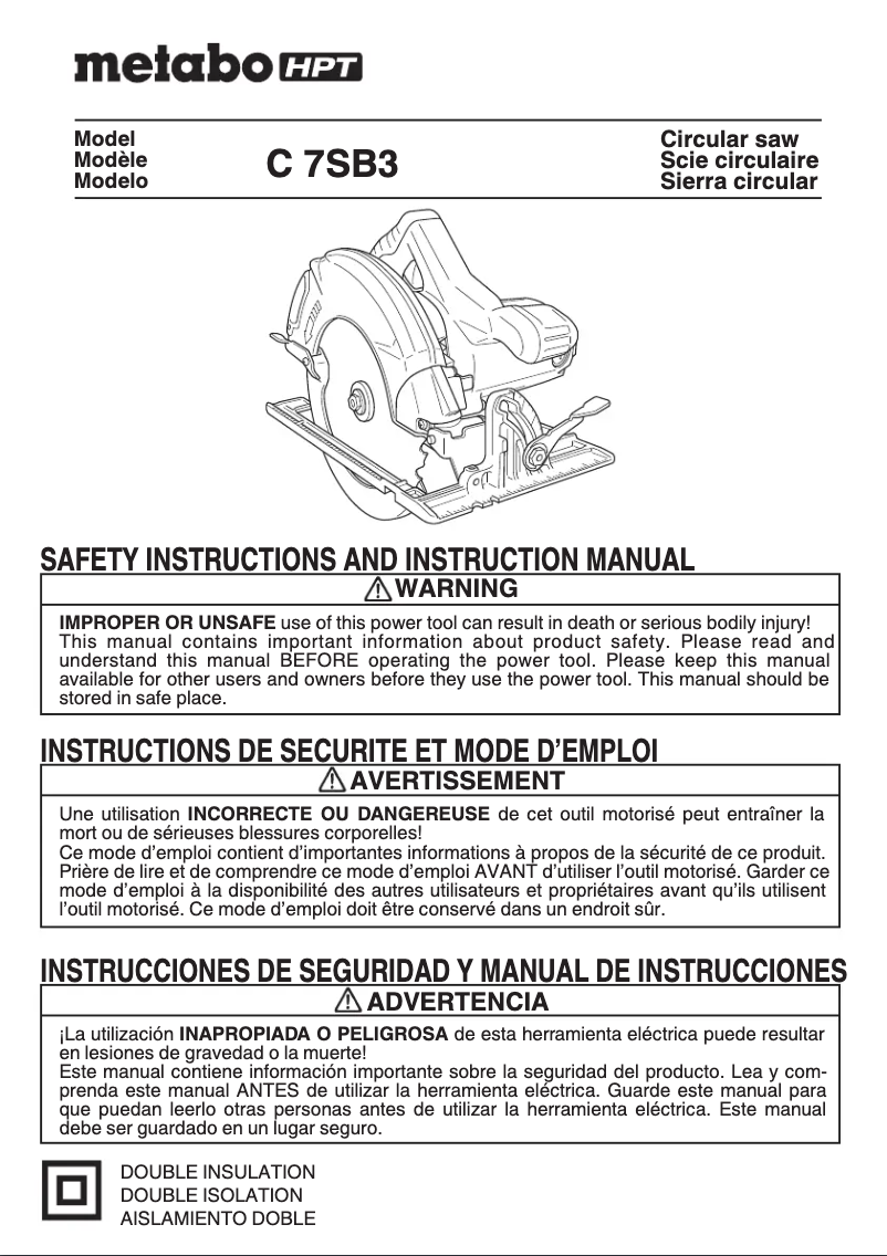 Page 1 of the manual User Manual Metabo C7SB3