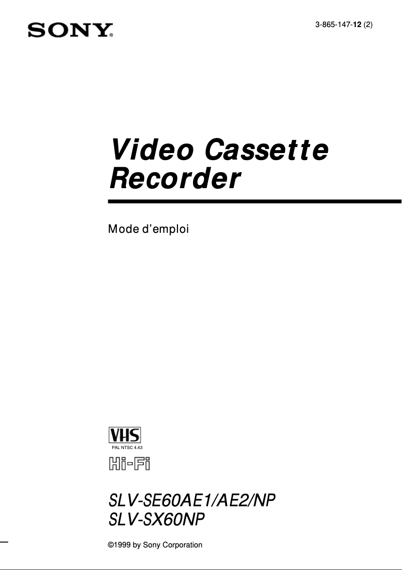 Page 1 de la notice Manuel utilisateur Sony SLV-SE60AE1