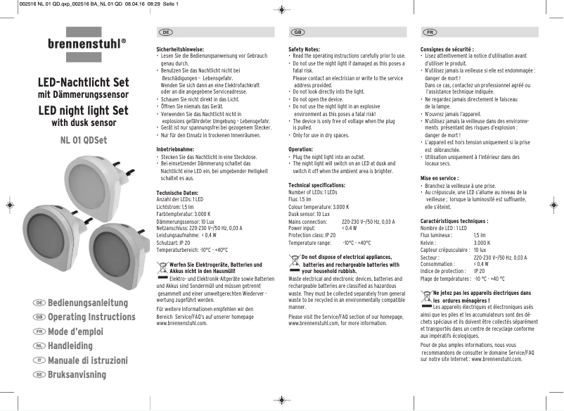 Page 1 of the manual User Manual Brennenstuhl NL 01 QDSet