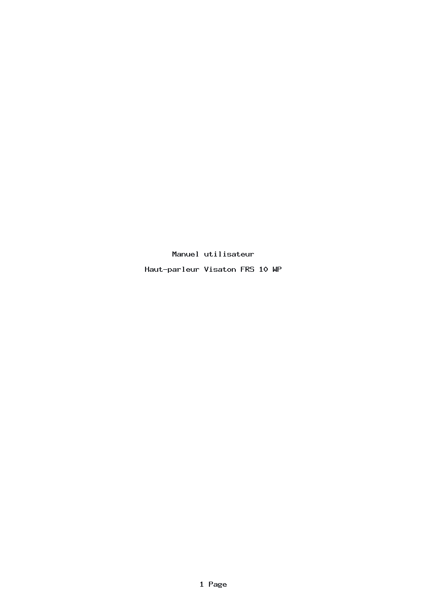 Page 1 de la notice Manuel utilisateur Visaton FRS 10 WP