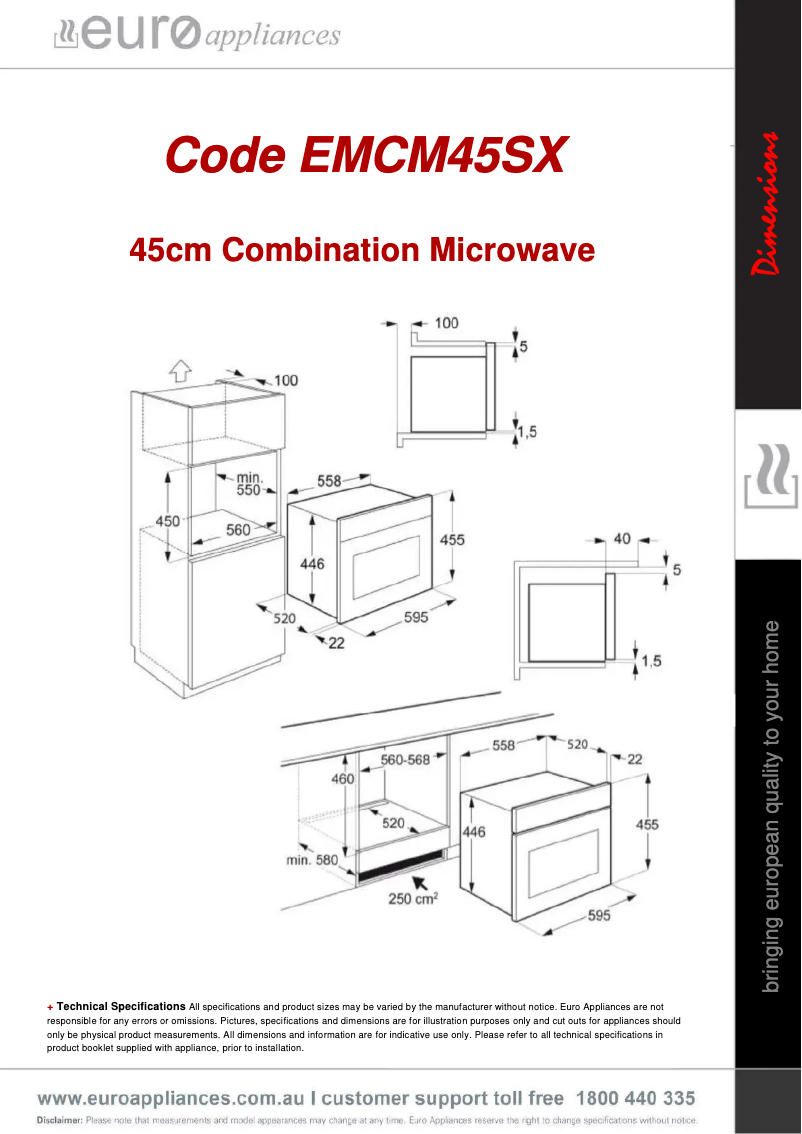 Page 1 de la notice Guide d'installation Euro Appliances EMCM45SX