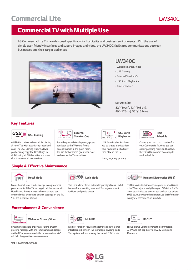 Page 1 of the manual Technical Sheet LG 55LW340C