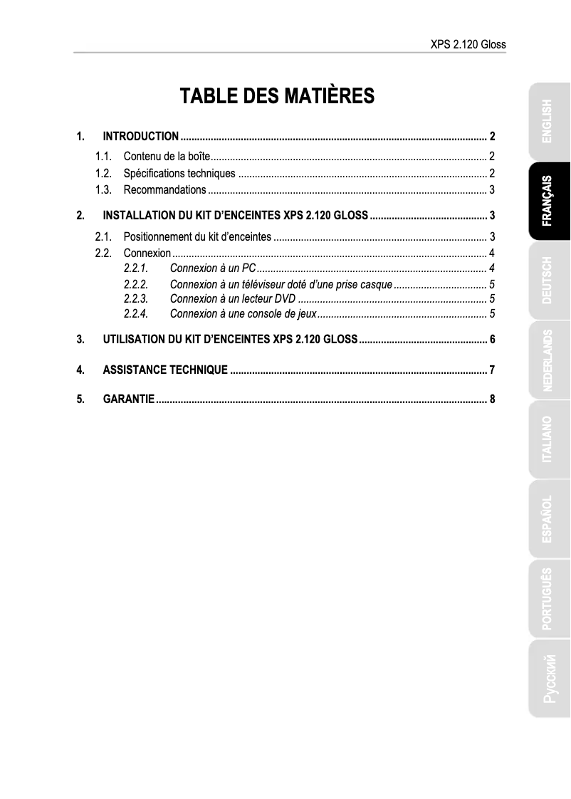 Page 1 de la notice Manuel utilisateur Hercules XPS 2.1 20