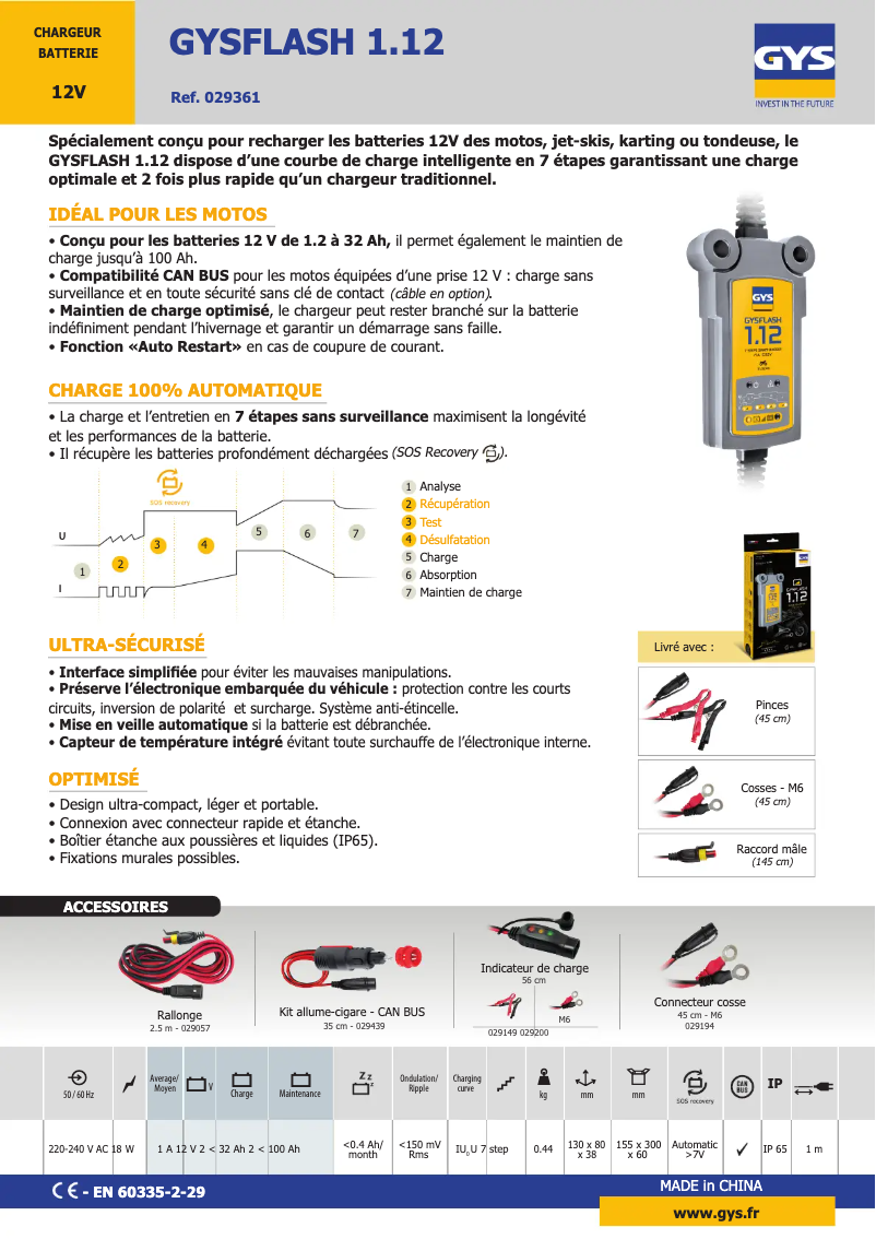 Page 1 de la notice Fiche technique GYS Gysflash 1.12