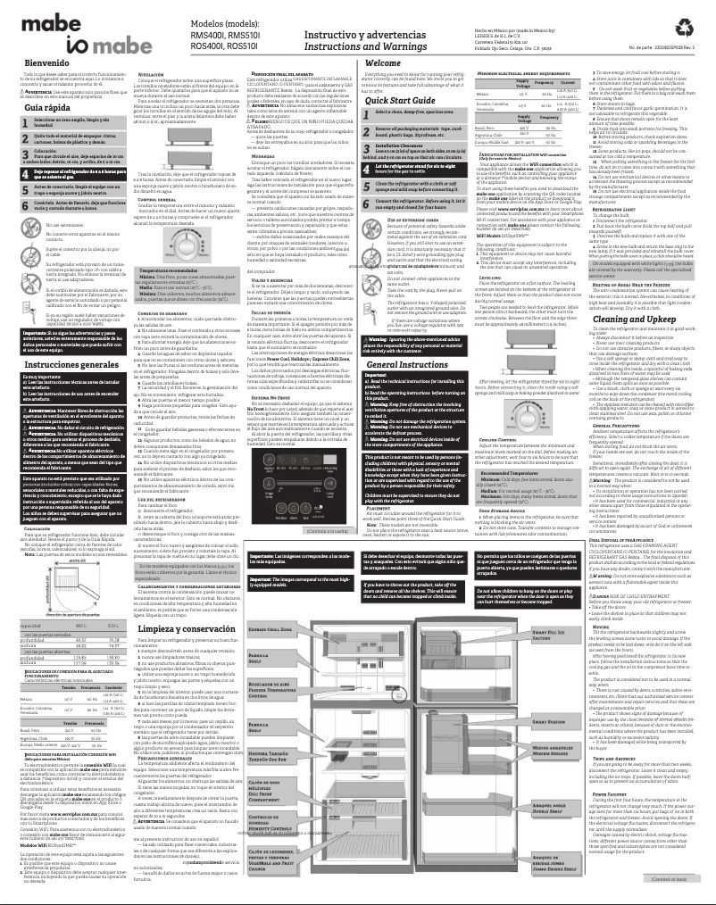 Page 1 de la notice Manuel utilisateur Mabe RMS510IWMRX0