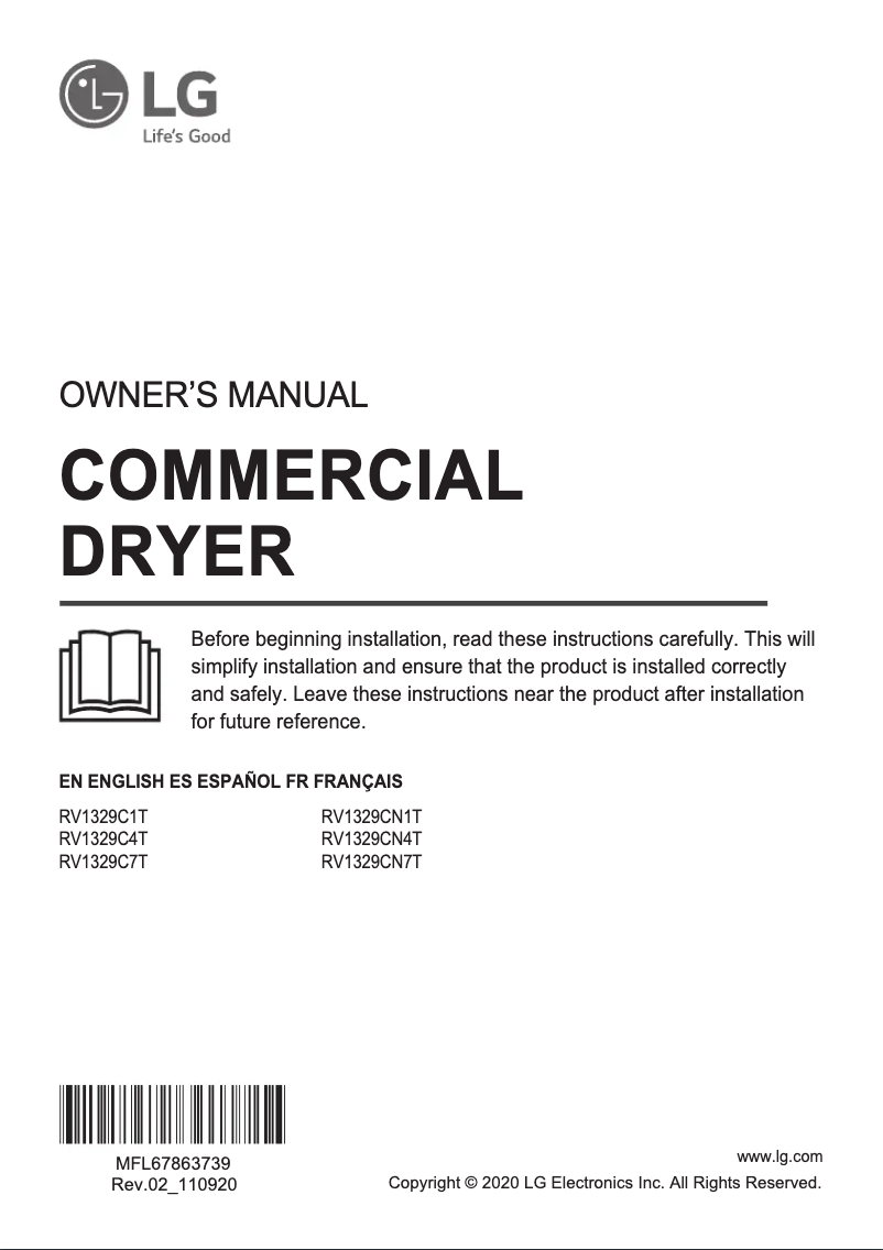 Page 1 de la notice Manuel utilisateur LG RV1329C7T