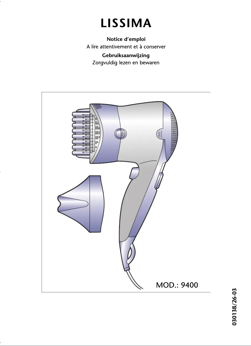 Page 1 de la notice Manuel utilisateur Rowenta PH570 Lissima