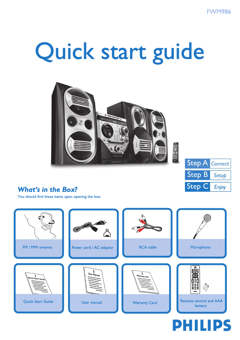 Page 1 de la notice Guide de démarrage rapide Philips FWM986
