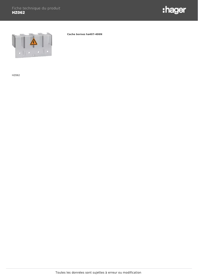 Página 1 del manual Ficha técnica Hager HZ062