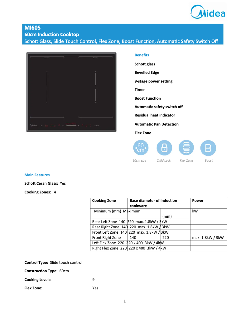 Página 1 del manual Ficha técnica Midea MI60S