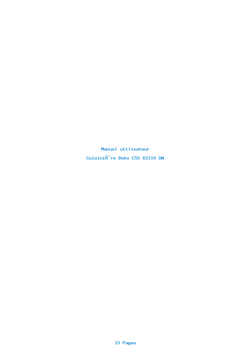 Page 1 de la notice Manuel utilisateur Beko CSS 62110 DW