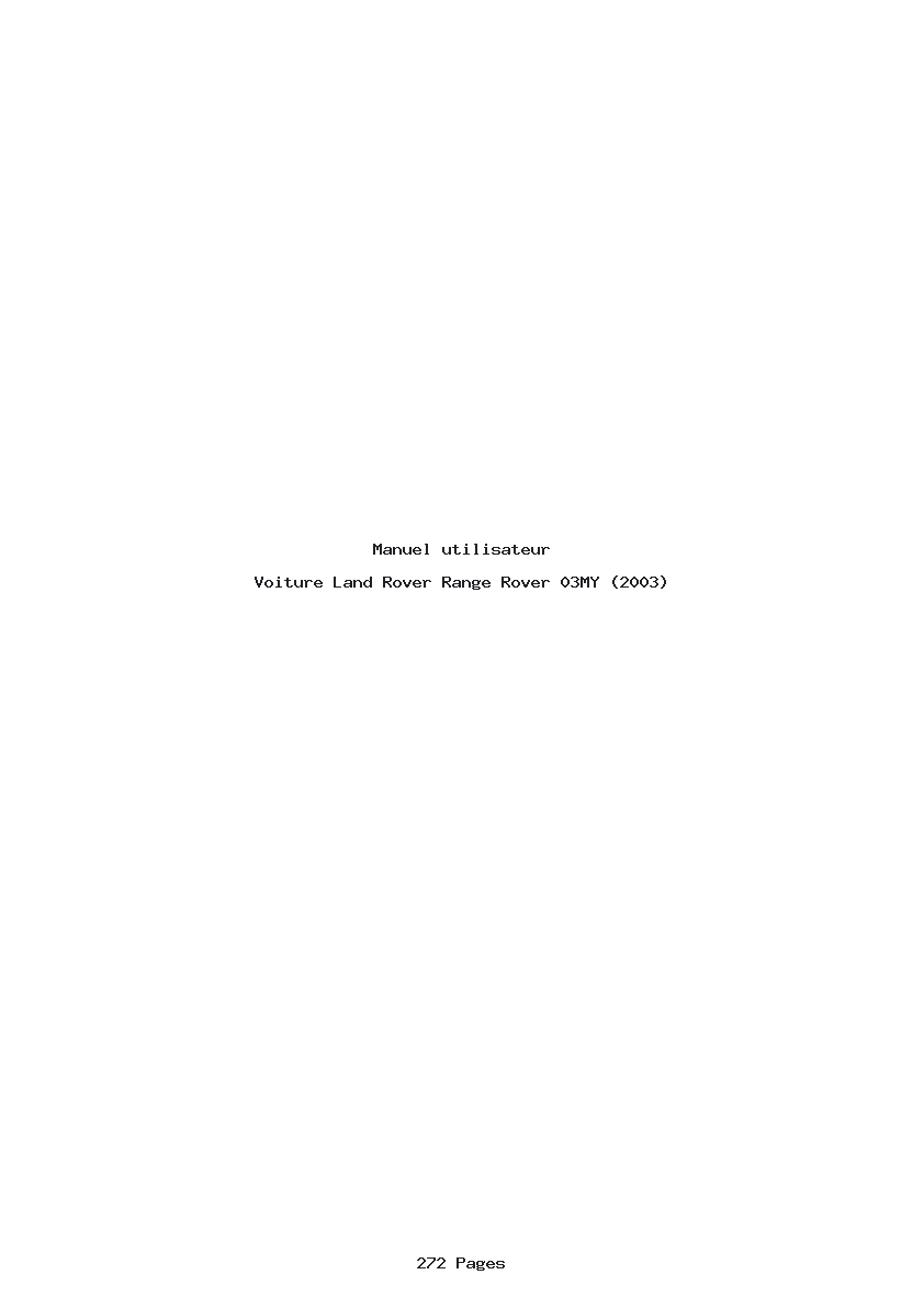 Page 1 de la notice Manuel utilisateur Land Rover Range Rover 03MY (2003)