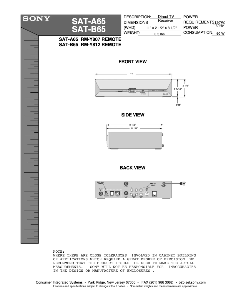 Page 1 de la notice Guide d'installation Sony SAT-A65