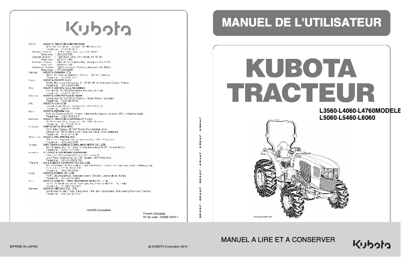 Page 1 de la notice Manuel utilisateur Kubota L6060