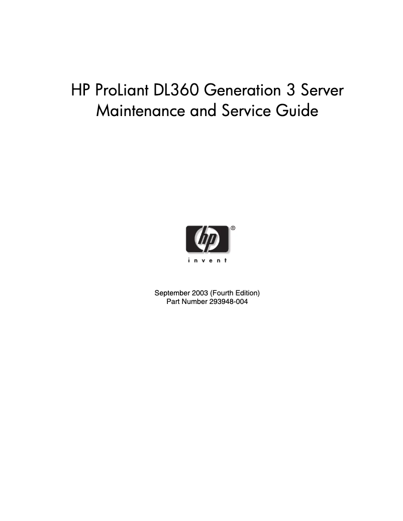 Page 1 de la notice Manuel utilisateur HP ProLiant DL360 G3