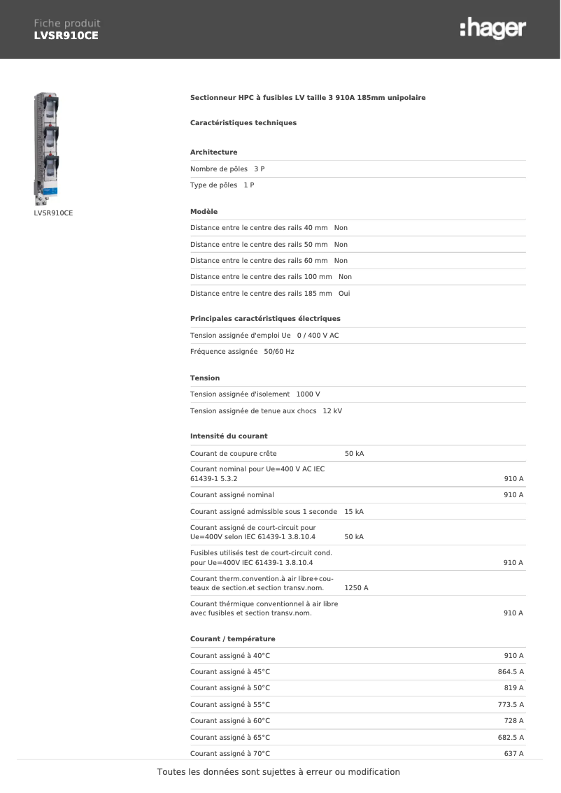 Page 1 de la notice Manuel utilisateur Hager LVSR910CE