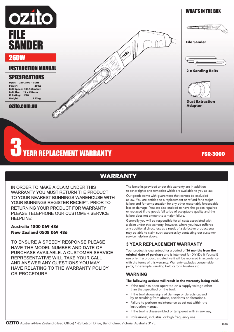Page 1 of the manual User Manual Ozito FSR-3000
