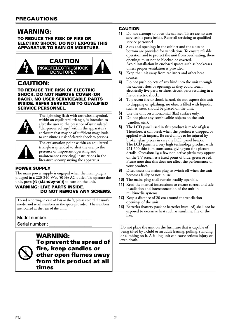 Página 1 del manual Manual de usuario Funai LH8-M26BB