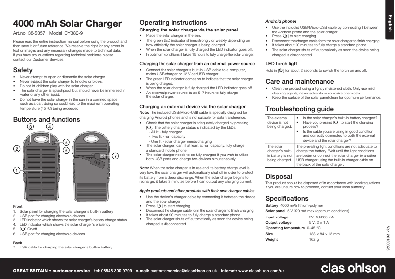 Page 1 of the manual User Manual Clas Ohlson OY380-9