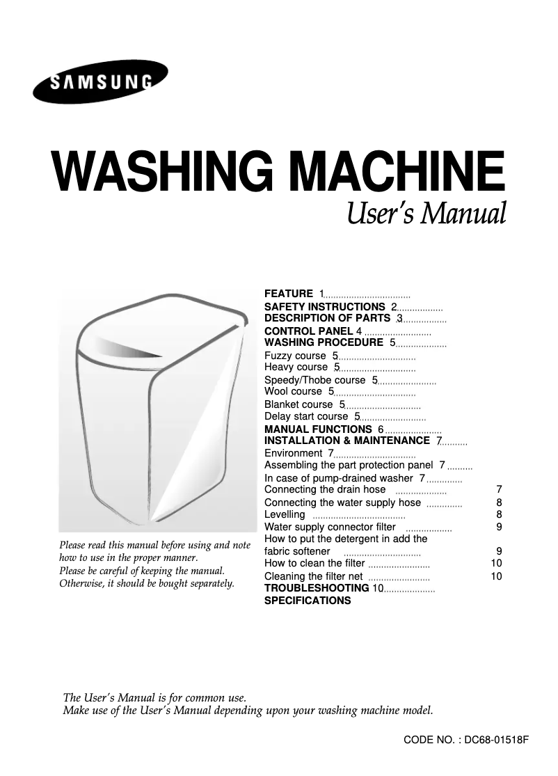Página 1 del manual Manual de usuario Samsung WA12K2Q1
