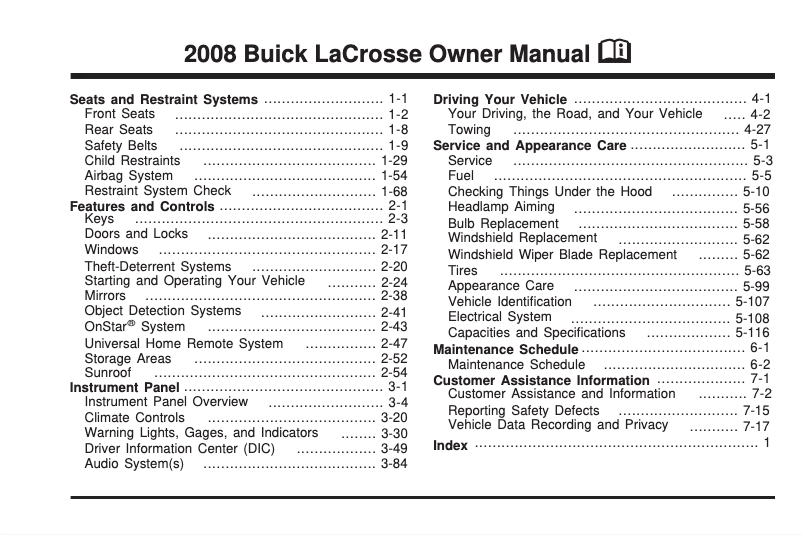 Page 1 de la notice Manuel utilisateur Buick Lacrosse (2008)