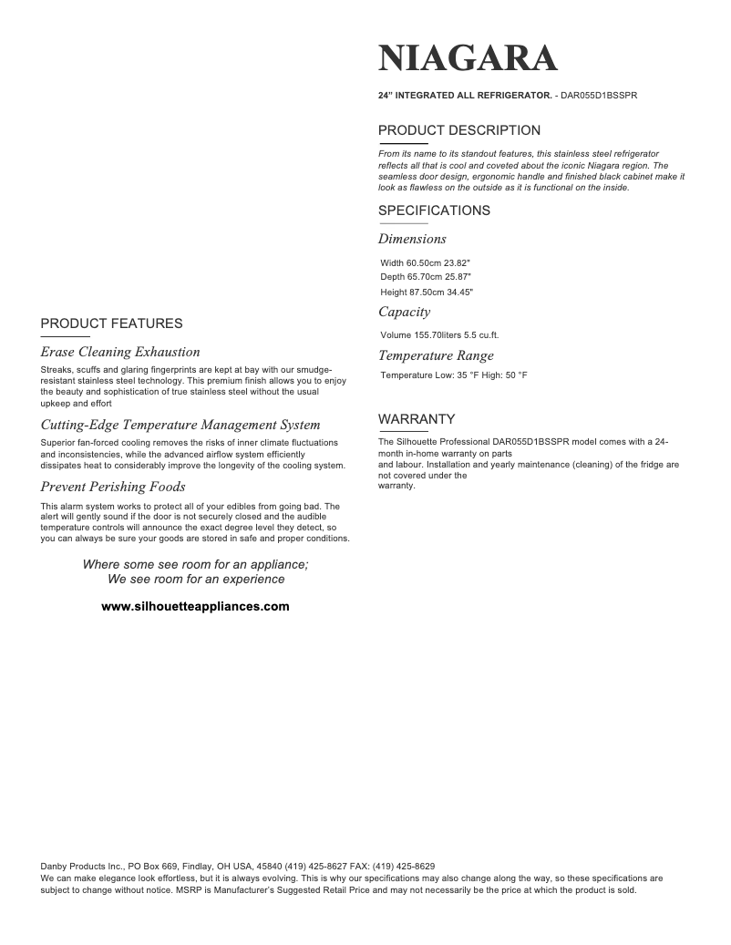 Page 1 de la notice Fiche technique Danby DAR055D1